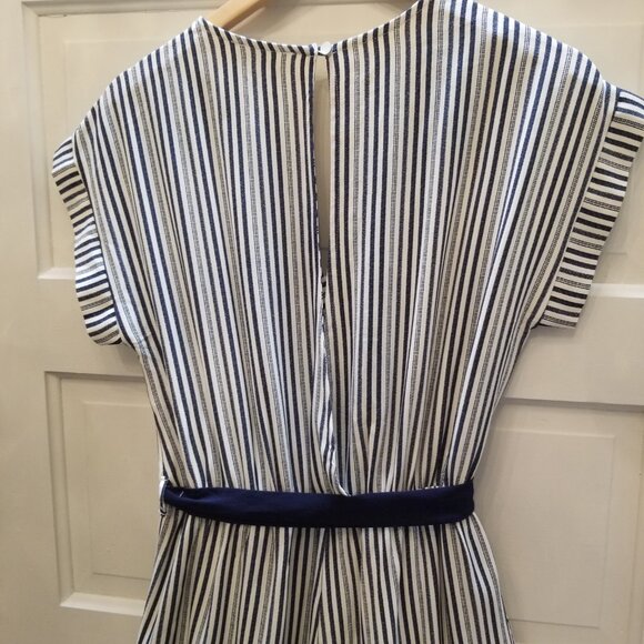 Monteau Navy Striped Short Sleeve Jumpsuit Romper w/Belt & Pockets * Size Large - Picture 6 of 8